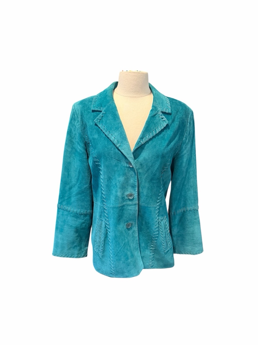 Nancy Bolen City Girl Teal Suede Button-Front Women's Jacket
